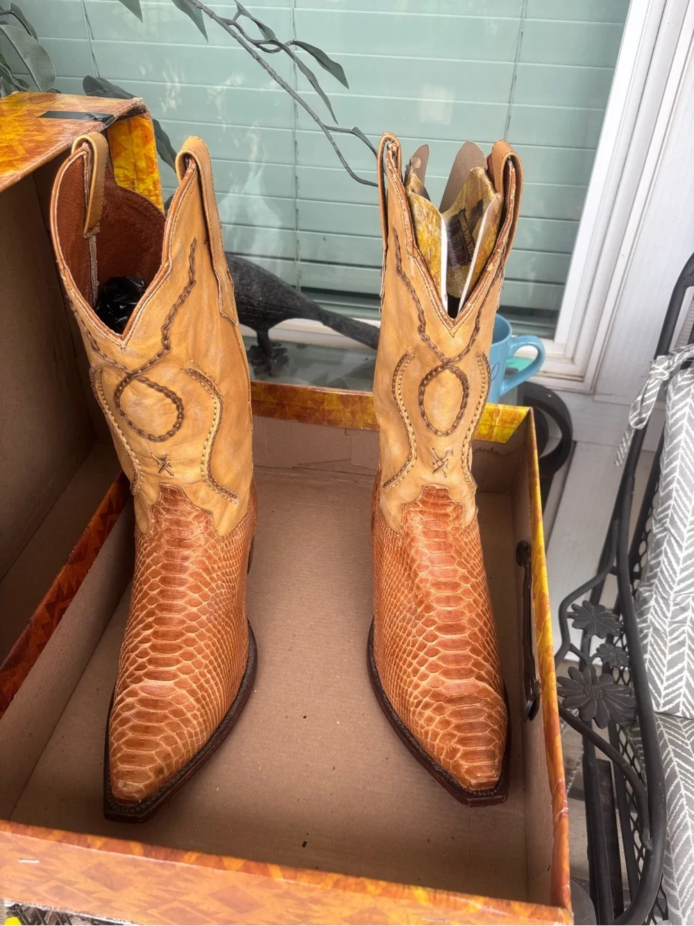 Tan Leather Western Cowboy Boots